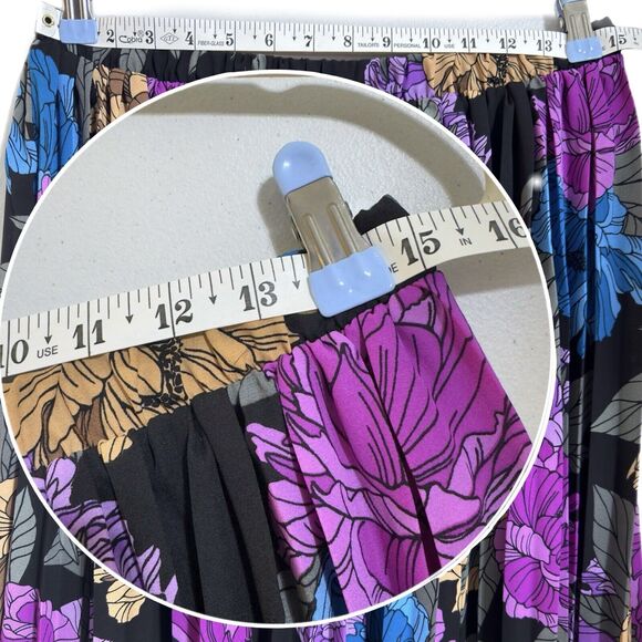 Y2k Purple Pleated Midi Skirt L Dark Floral Bloomcore Whimsigoth Flowy Antthony - Picture 8 of 12